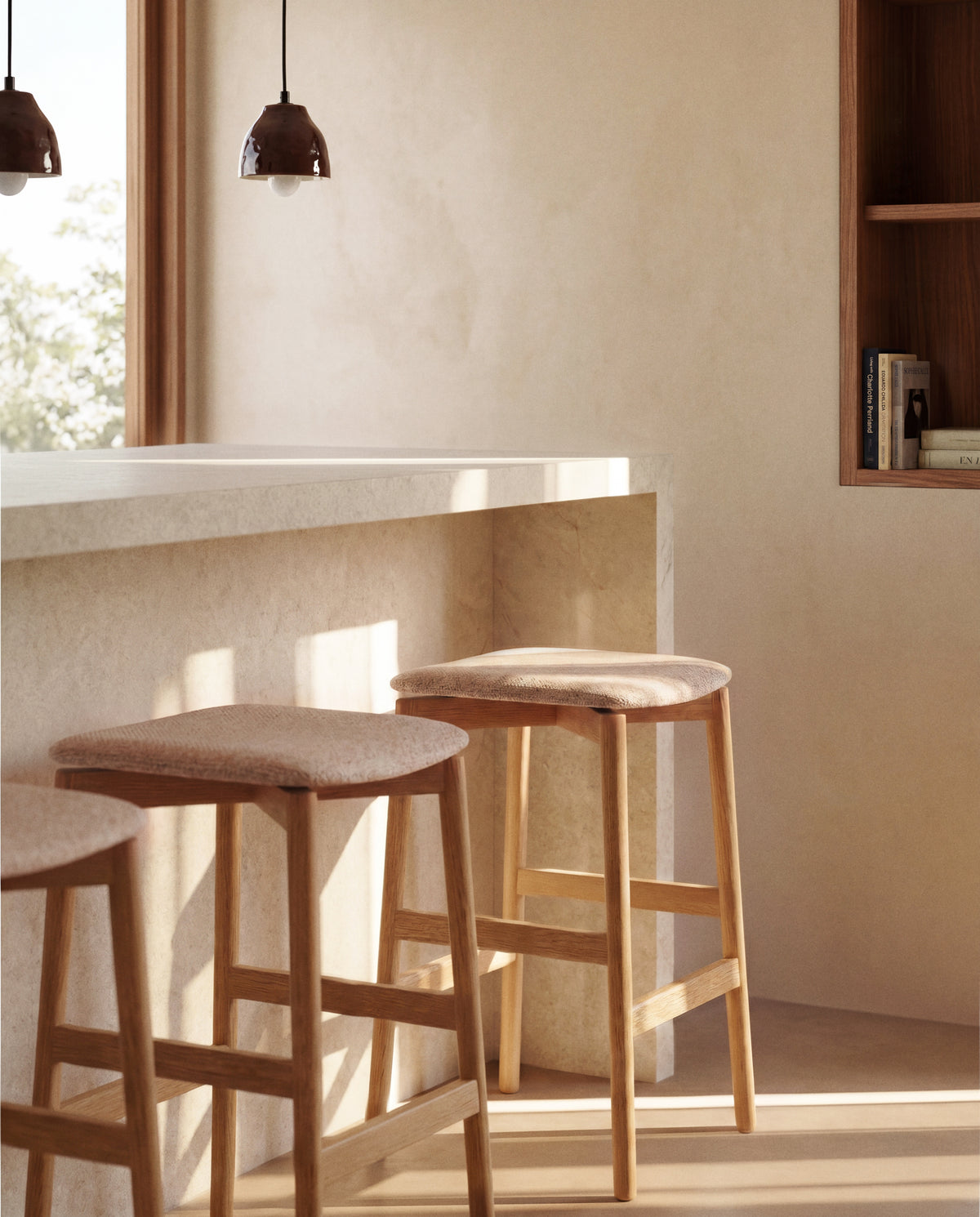 Kave Home Evera barkruk H67 chenille Grey/Beige