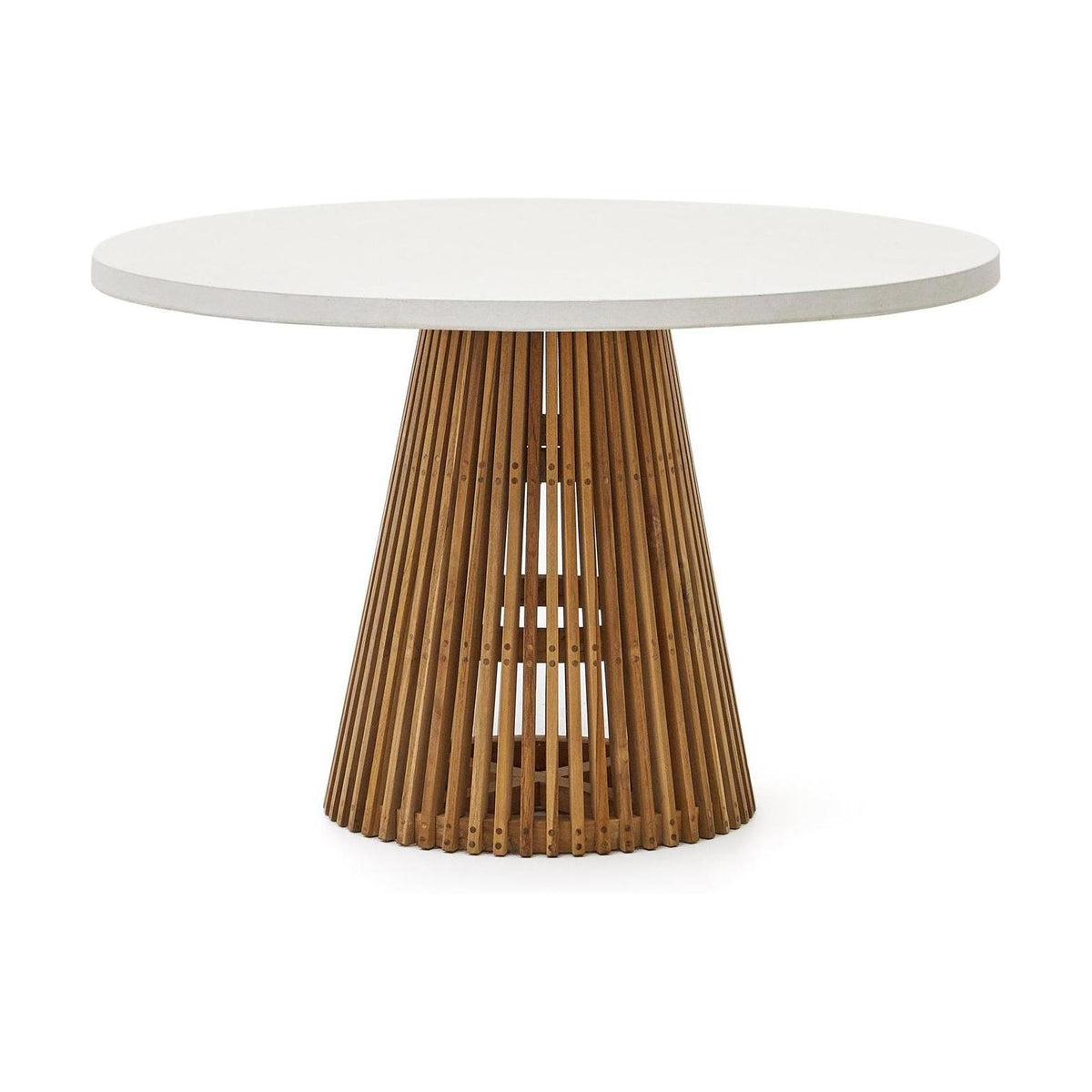 Kave Home Alcaufar tuintafel Ø 120 cm Massief Teakhout en Wit Cement