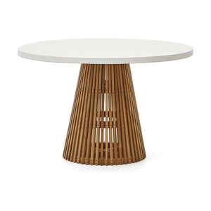 Kave Home Alcaufar tuintafel Ø 120 cm Massief Teakhout en Wit Cement