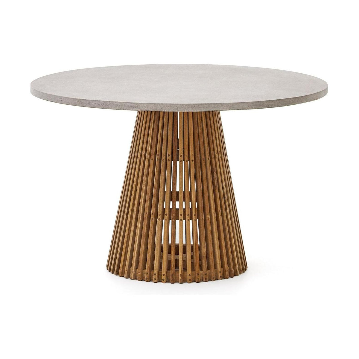 Kave Home Alcaufar tuintafel Ø120 cm Massief Teakhout en Grijs Cement
