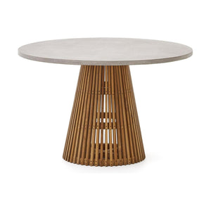 Kave Home Alcaufar tuintafel Ø120 cm Massief Teakhout en Grijs Cement