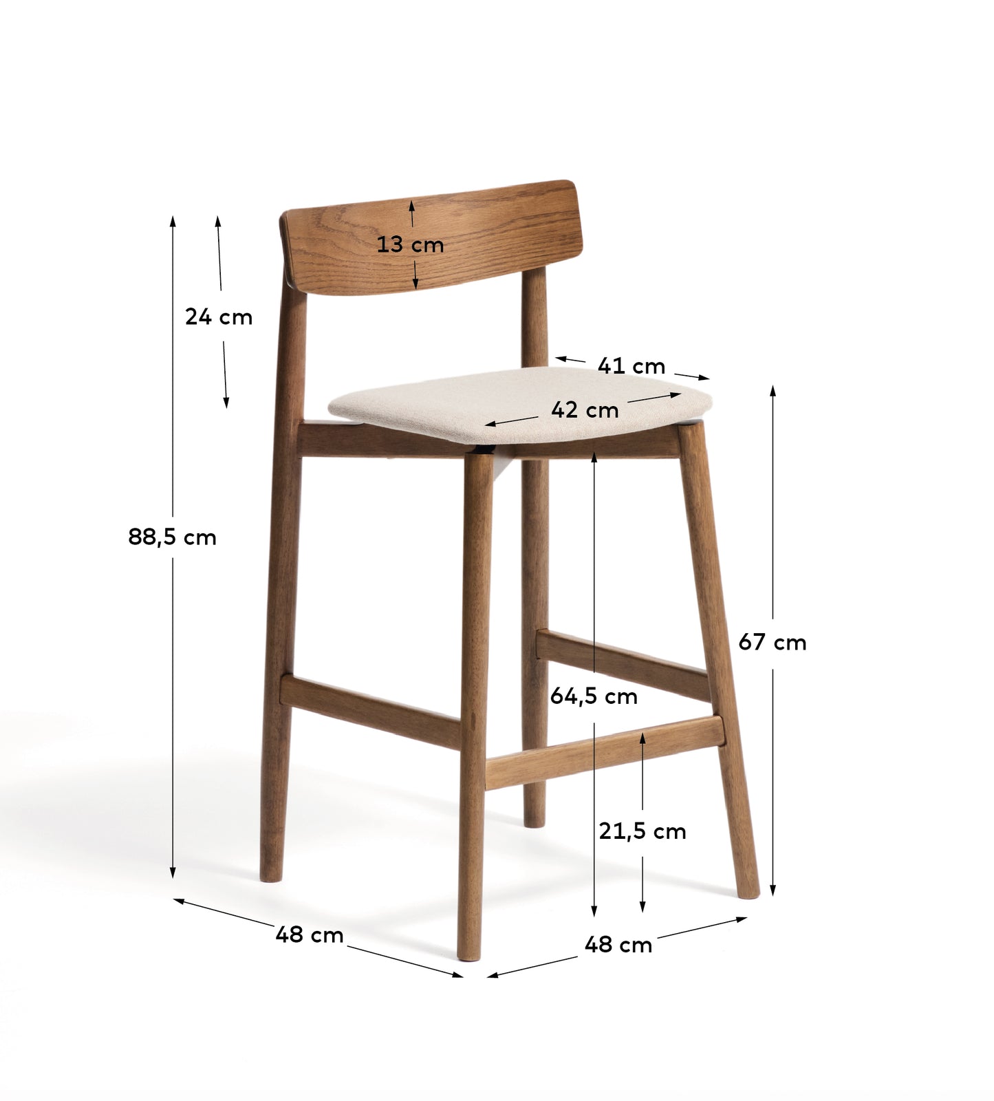 Kave Home Evera barkruk H67 chenille Grey/Brown met rugleuning