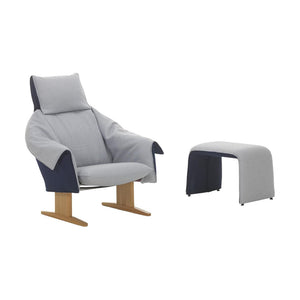 Vitra Bascule Highback fauteuil met bankje Cento Light Lavender / Electric Blue poot eiken