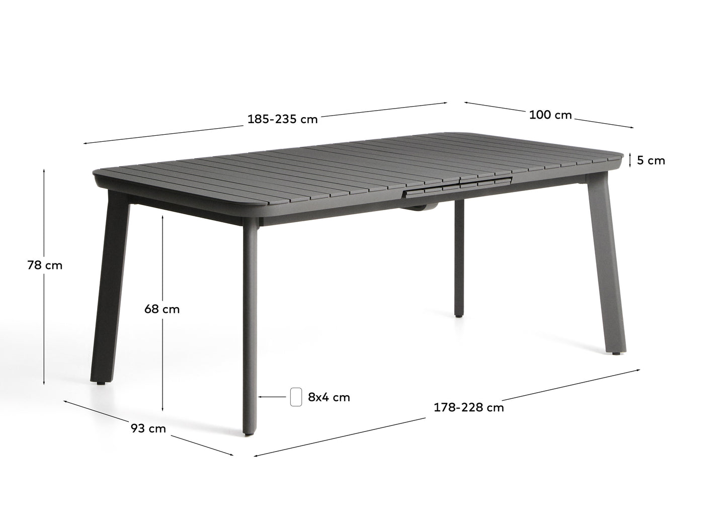 Kave Home Izola tuintafel uitschuifbaar rechthoek 185x100 cm Graphite