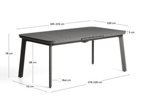 Kave Home Izola tuintafel uitschuifbaar rechthoek 185x100 cm Graphite