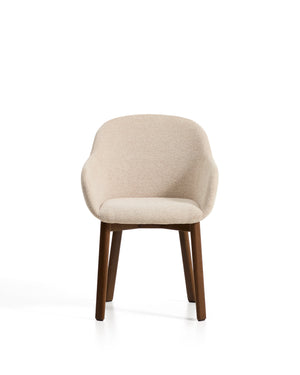 Kave Home Meila eetkamerstoel met arm chenille Beige donker hout
