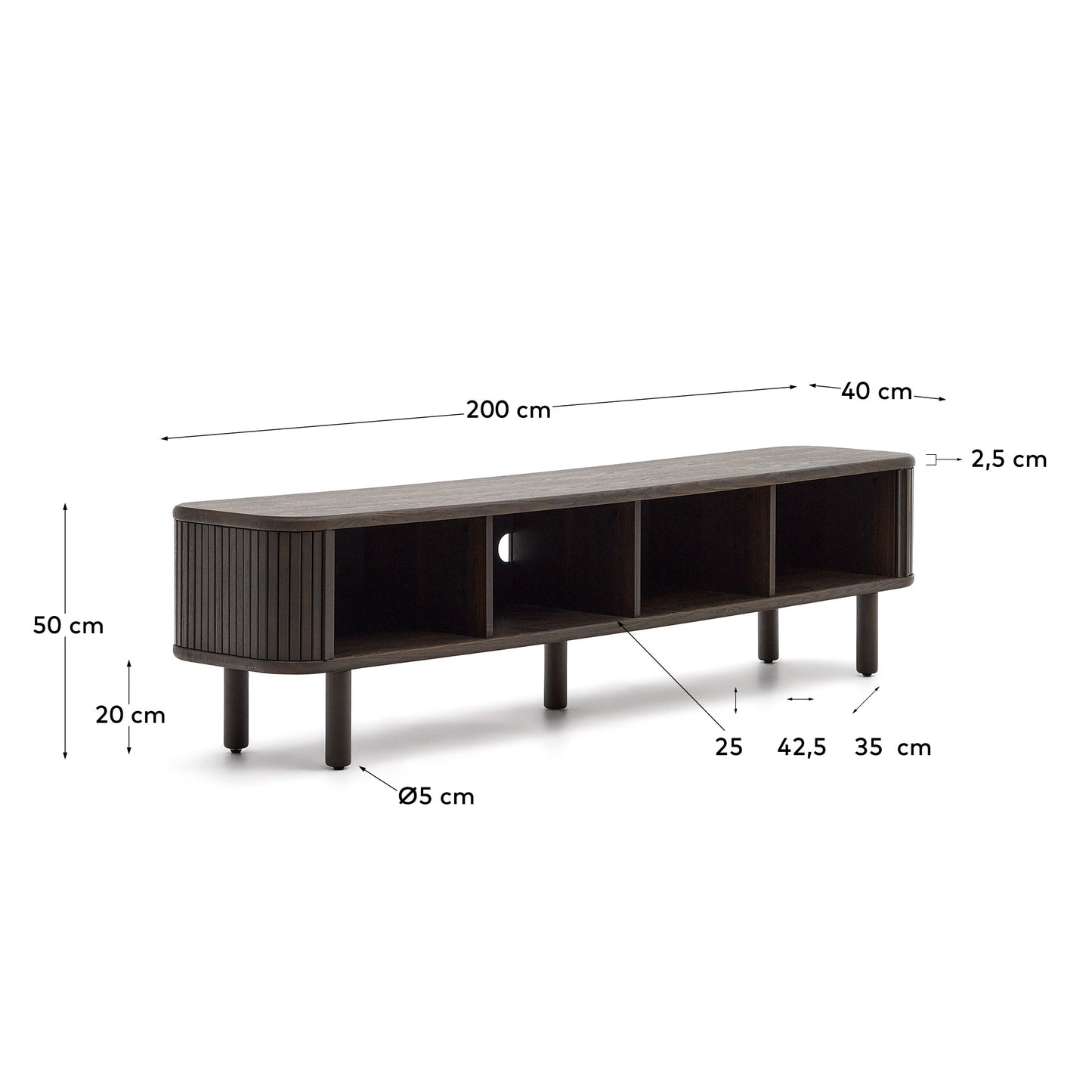 Kave Home Mailen tv-meubel met 2 deuren essen donkere afwerking 200 x 50 cm