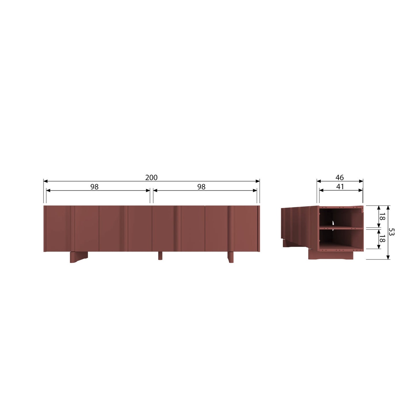 WOOOD Basu tv-meubel 200 cm Bordeauxrood
