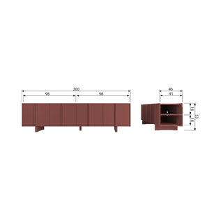 WOOOD Basu tv-meubel 200 cm Bordeauxrood