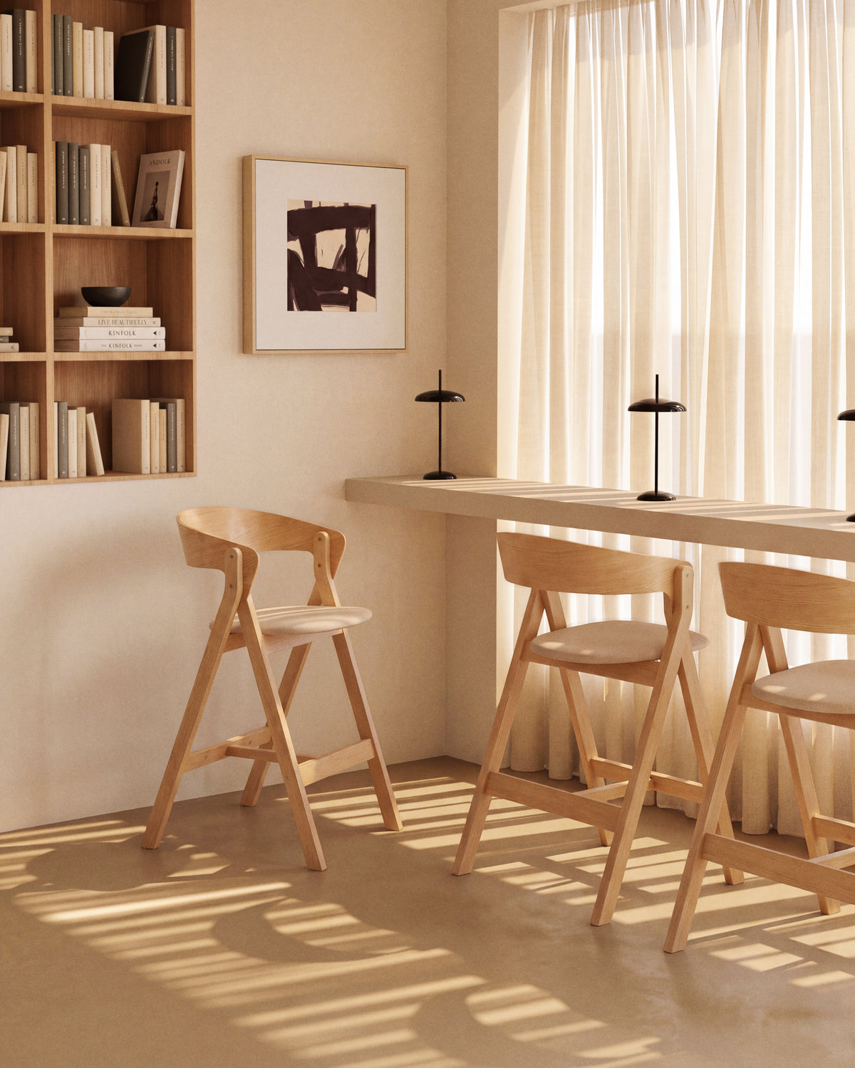 Kave Home Godia barkruk H65 chenille Grey/Beige