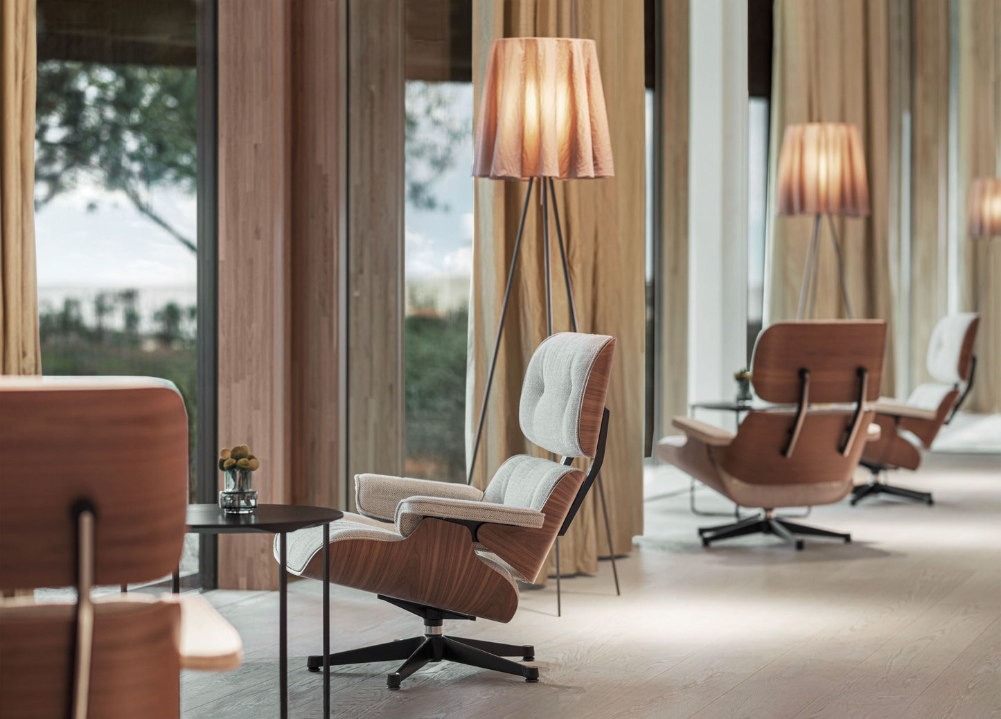 Vitra Eames Loungechair Nubia Salt'n Pepper kastanje zwart