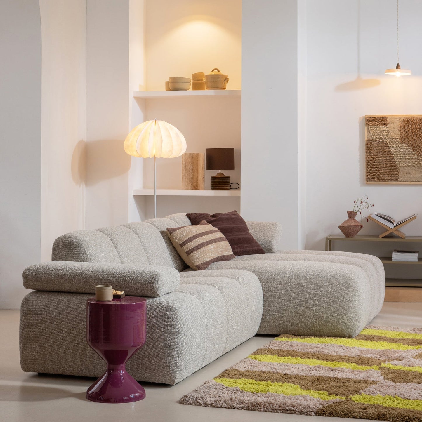 WOOOD Mojo chaise longue bank arm rechts ribstof Ecru