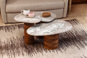 Dutchbone Suki bijzettafel set van 3 Bruin en Wit