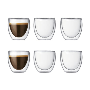 Bodum Pavina koffieglas dubbelwandig 250 ml Set van 6 Stuks