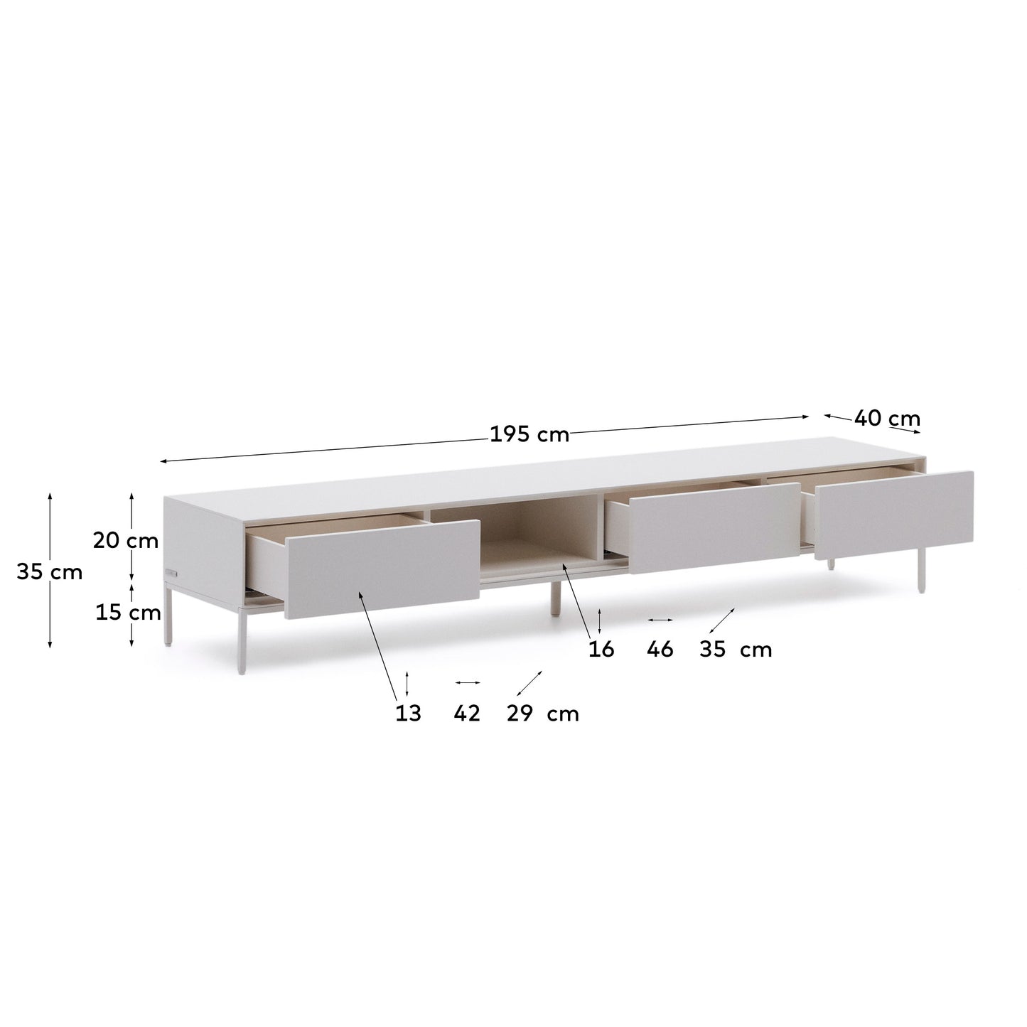 Kave Home Vedrana tv-meubel met 3 laden Wit