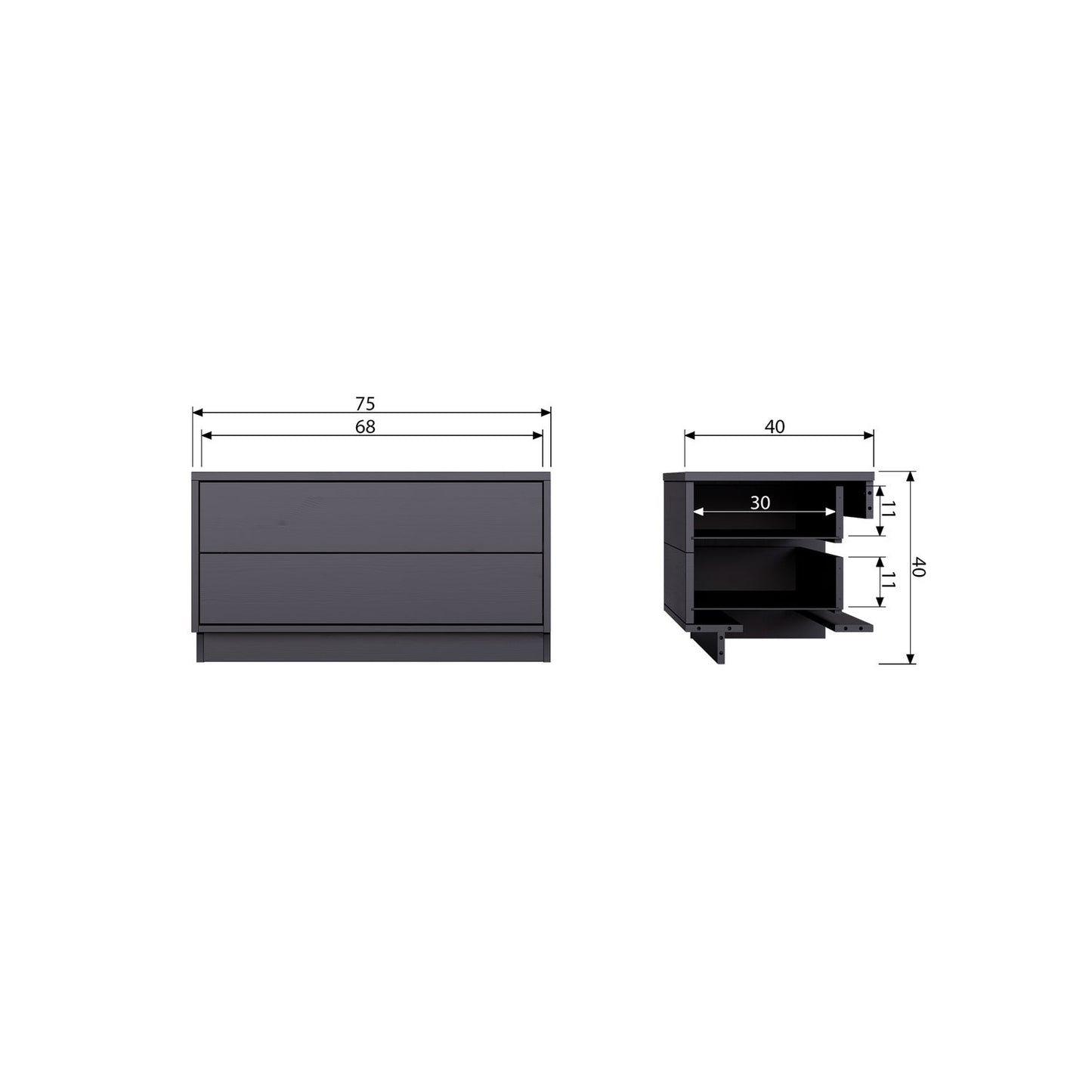 WOOOD Finca tv-meubel 75 cm Diepzwart