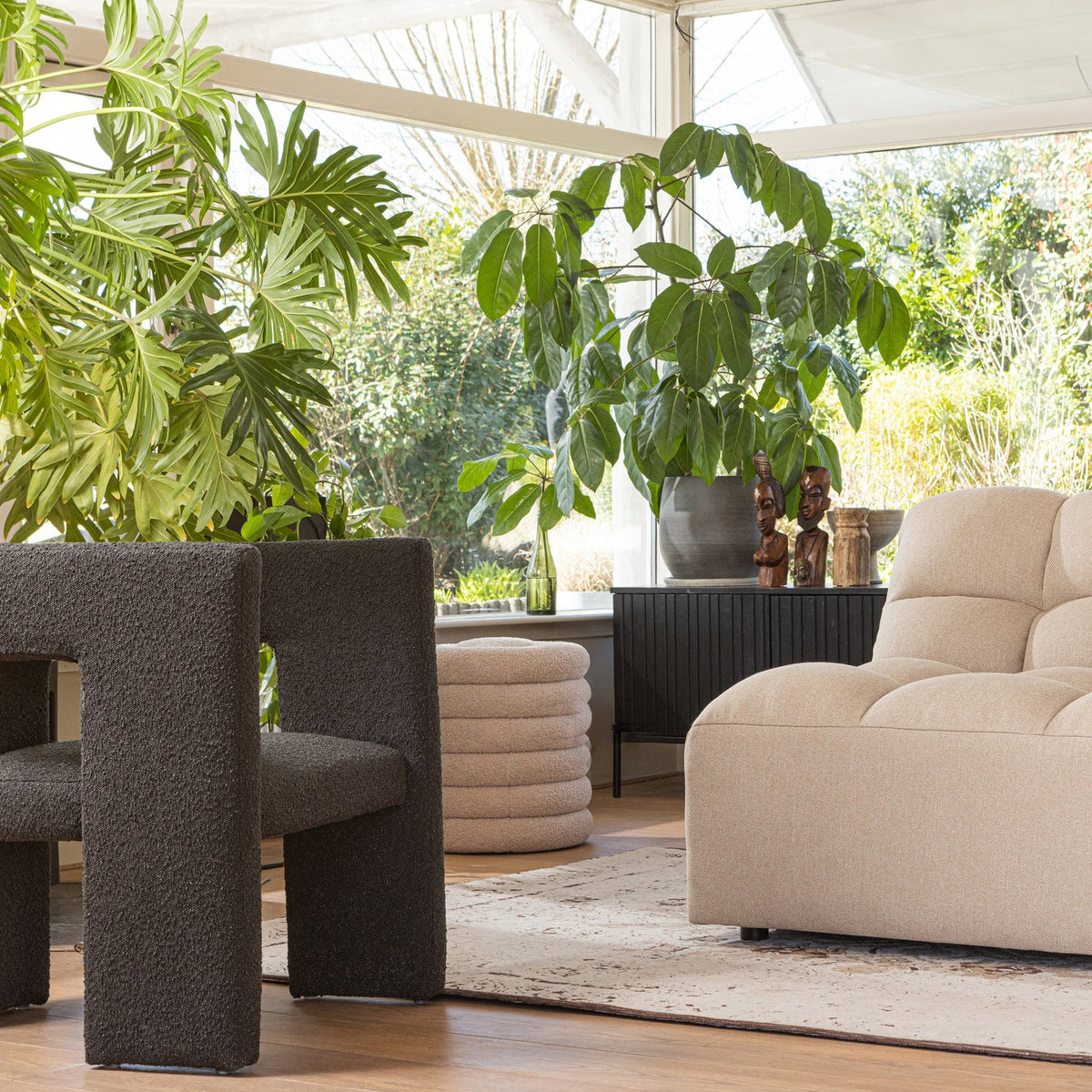 WOOOD Tiwa fauteuil bouclé Donkergrijs