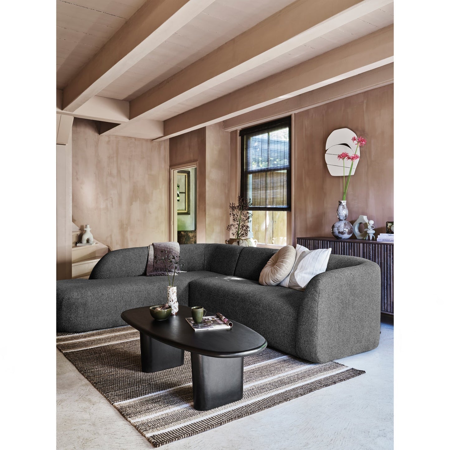 WOOOD Sloping hoekbank links Grijs/Zwart Melange