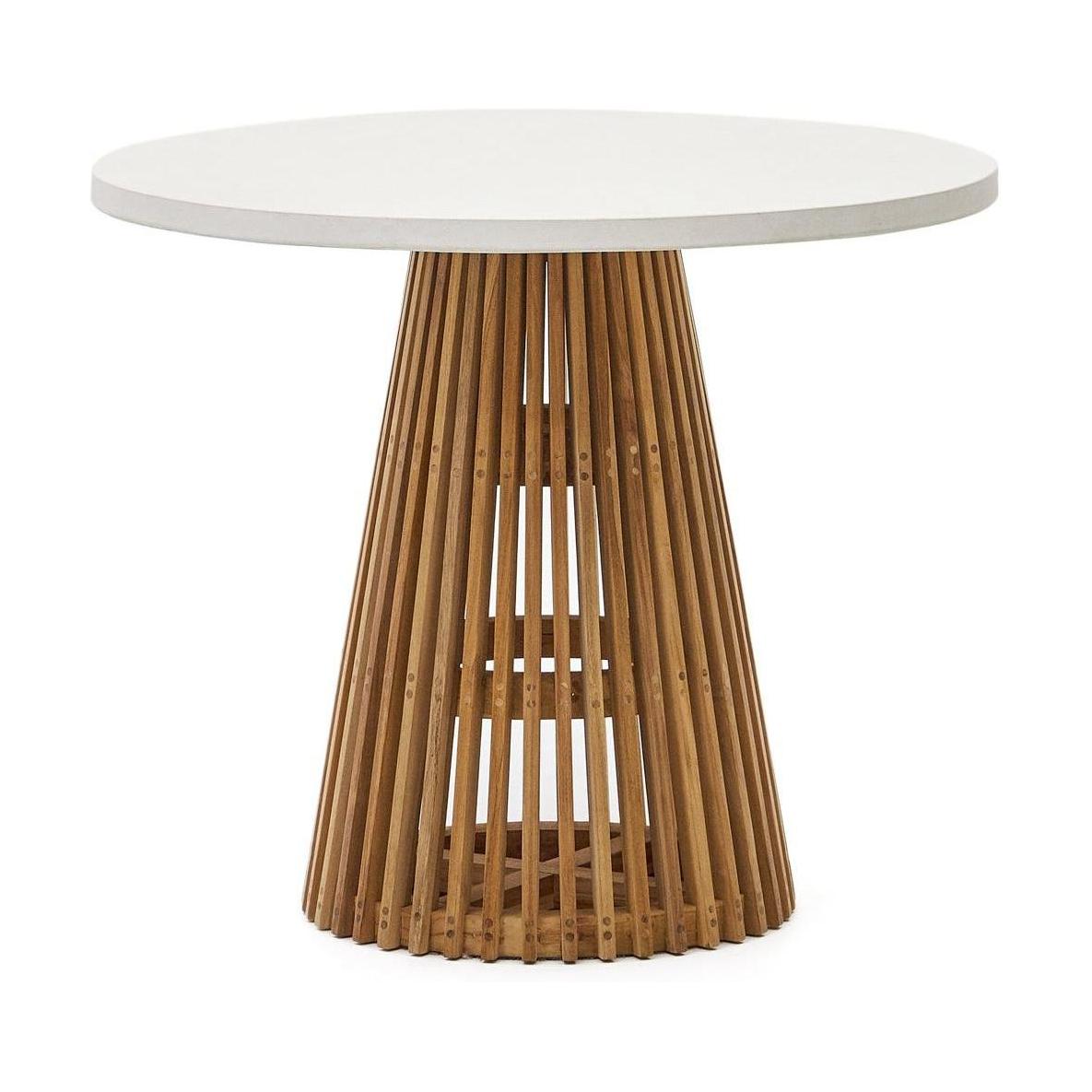 Kave Home Alcaufar tuintafel Ø90 cm Massief Teakhout en Wit Cement