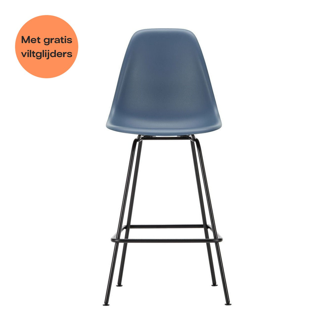 Vitra Eames barkruk H67 Sea Blue zwart gepoedercoat