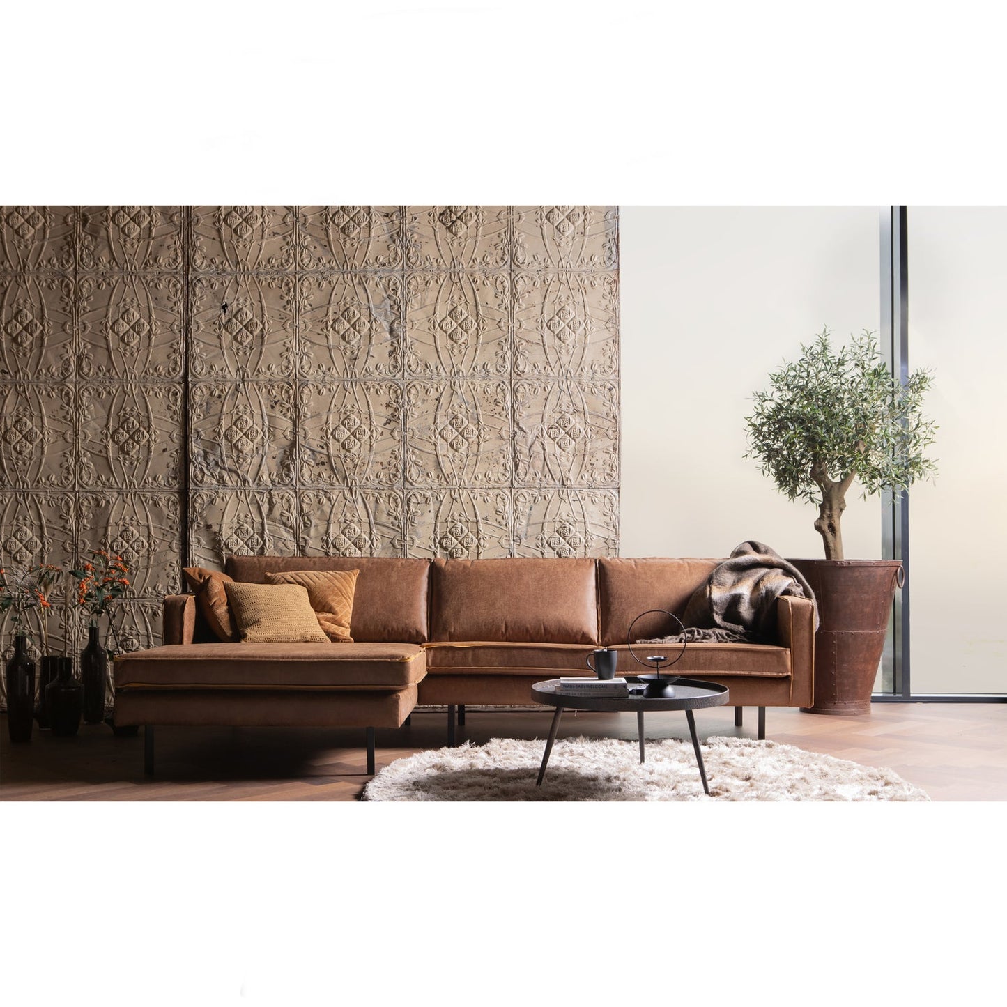 WOOOD Rodeo bank chaise longue links eco-leer Cognac