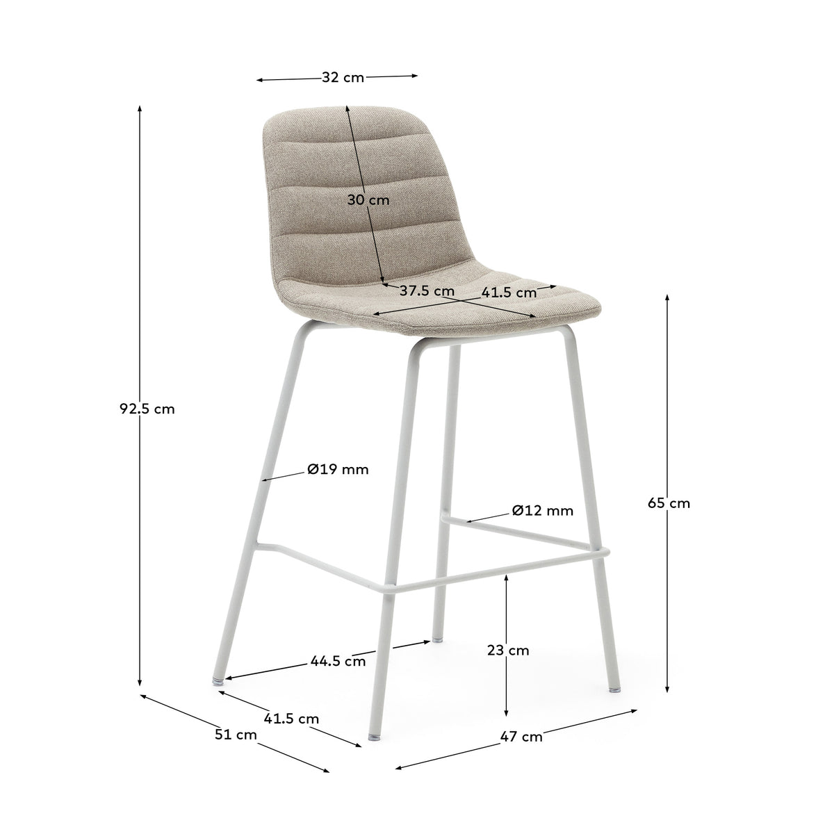 Kave Home Zunilda barkruk H65 chenille Beige