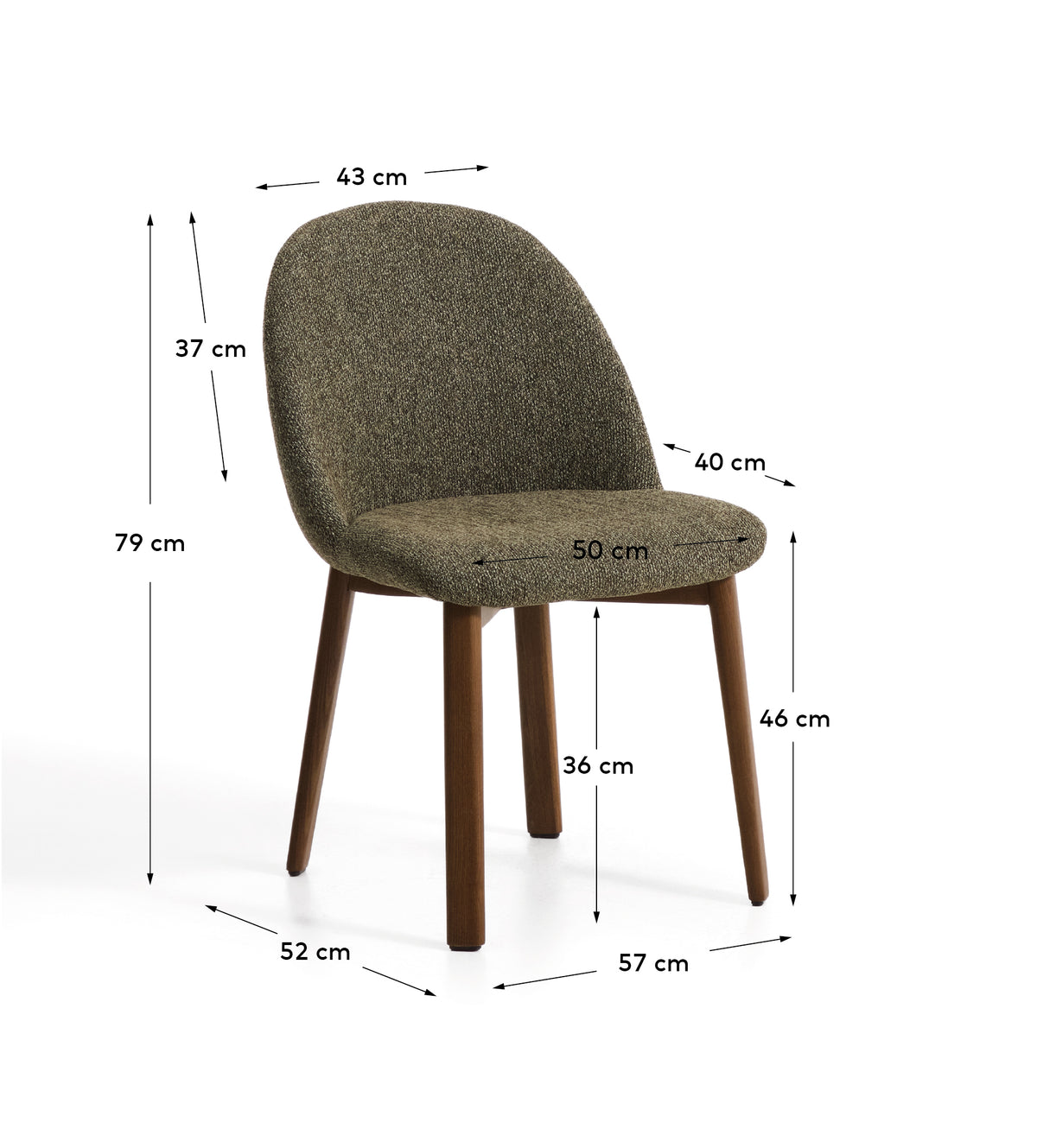 Kave Home Meila eetkamerstoel chenille Green donker hout