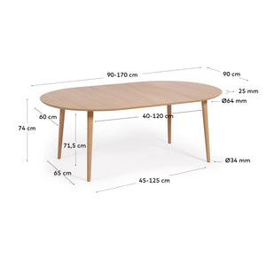 Kave Home Oqui eettafel uitschuifbaar rond Ø90 cm Natural