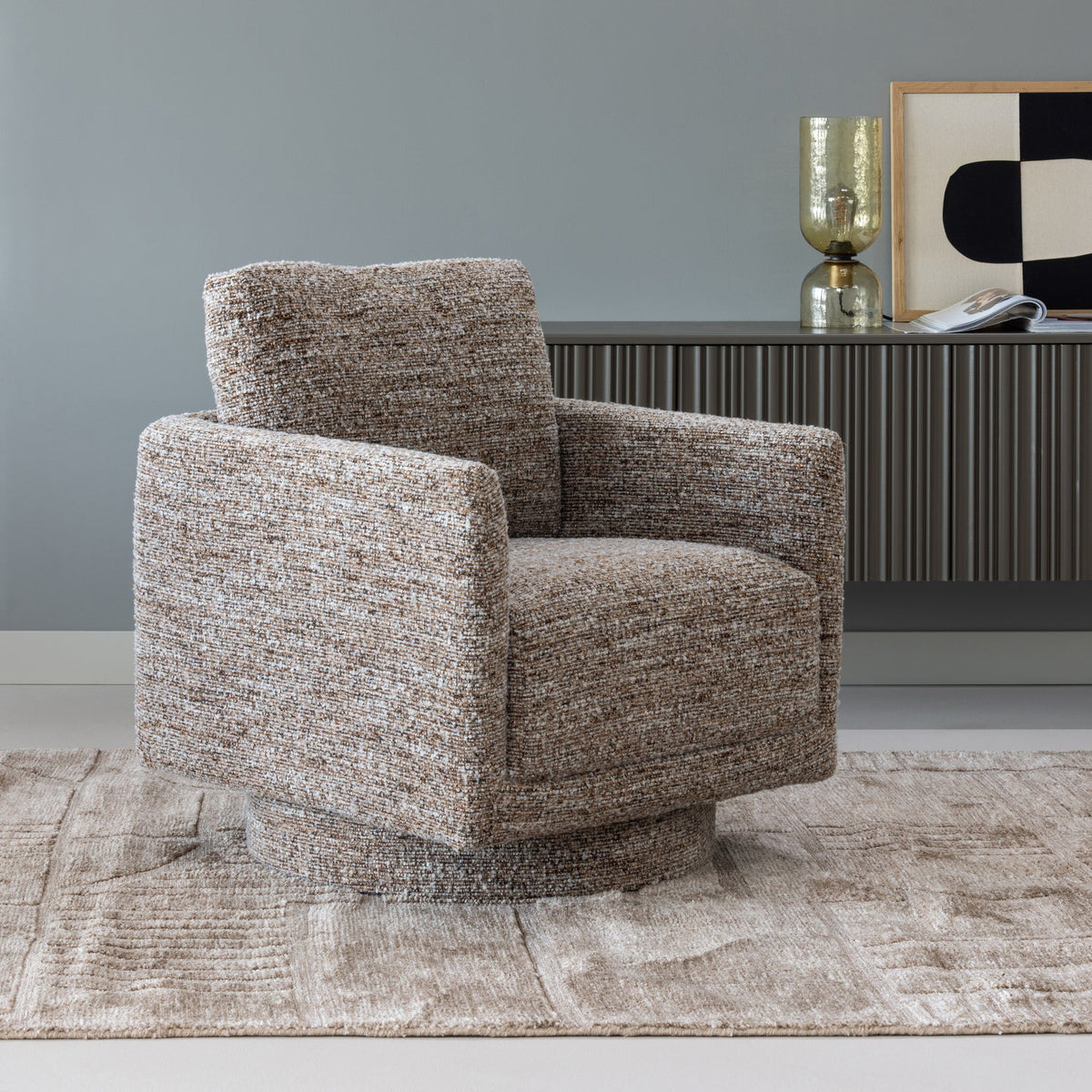 WOOOD Oska fauteuil draaibaar Bruin Melange