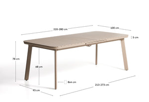 Kave Home Izola tuintafel uitschuifbaar rechthoek 220x100 cm Taupe