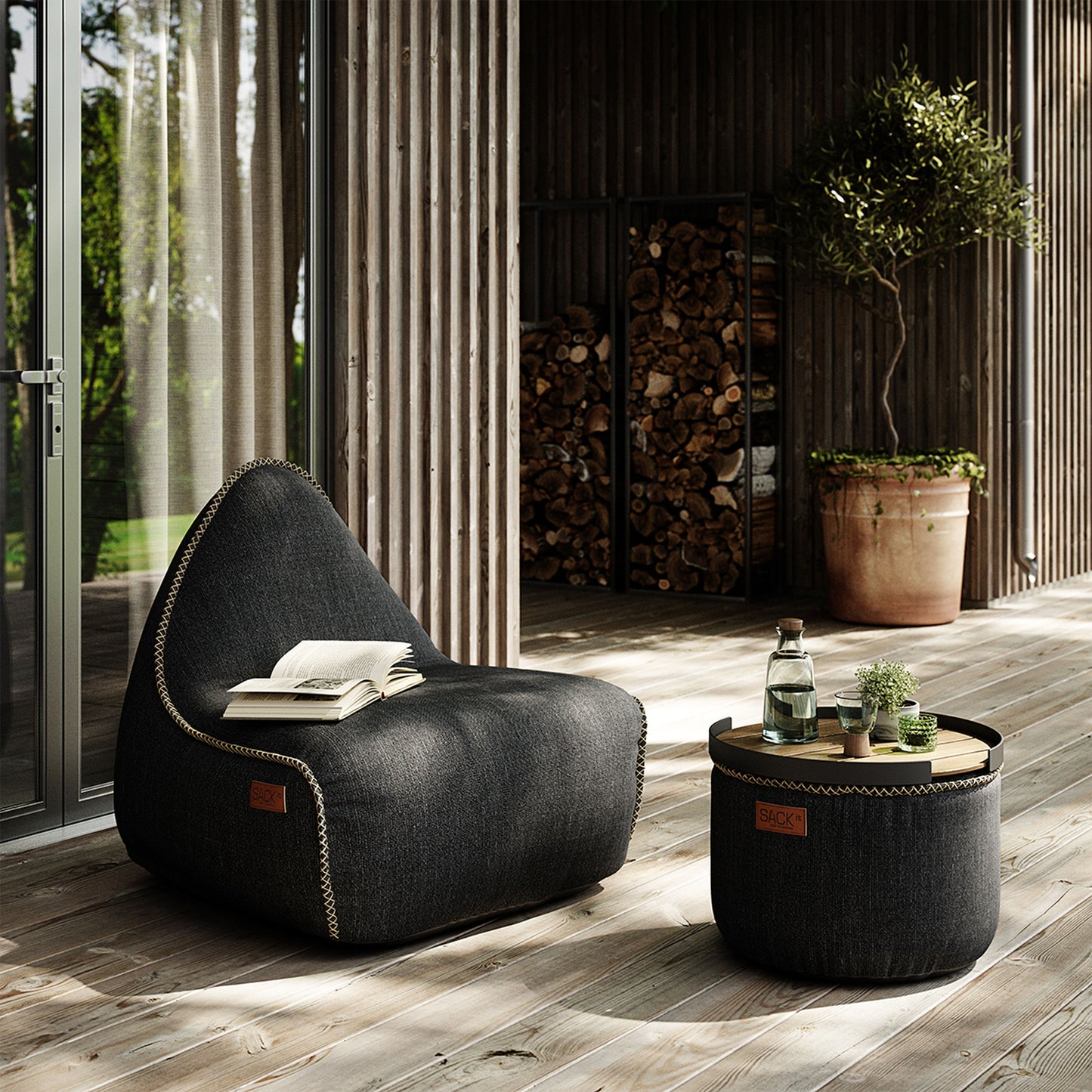 SACKit Cobana zitzak en poef Black