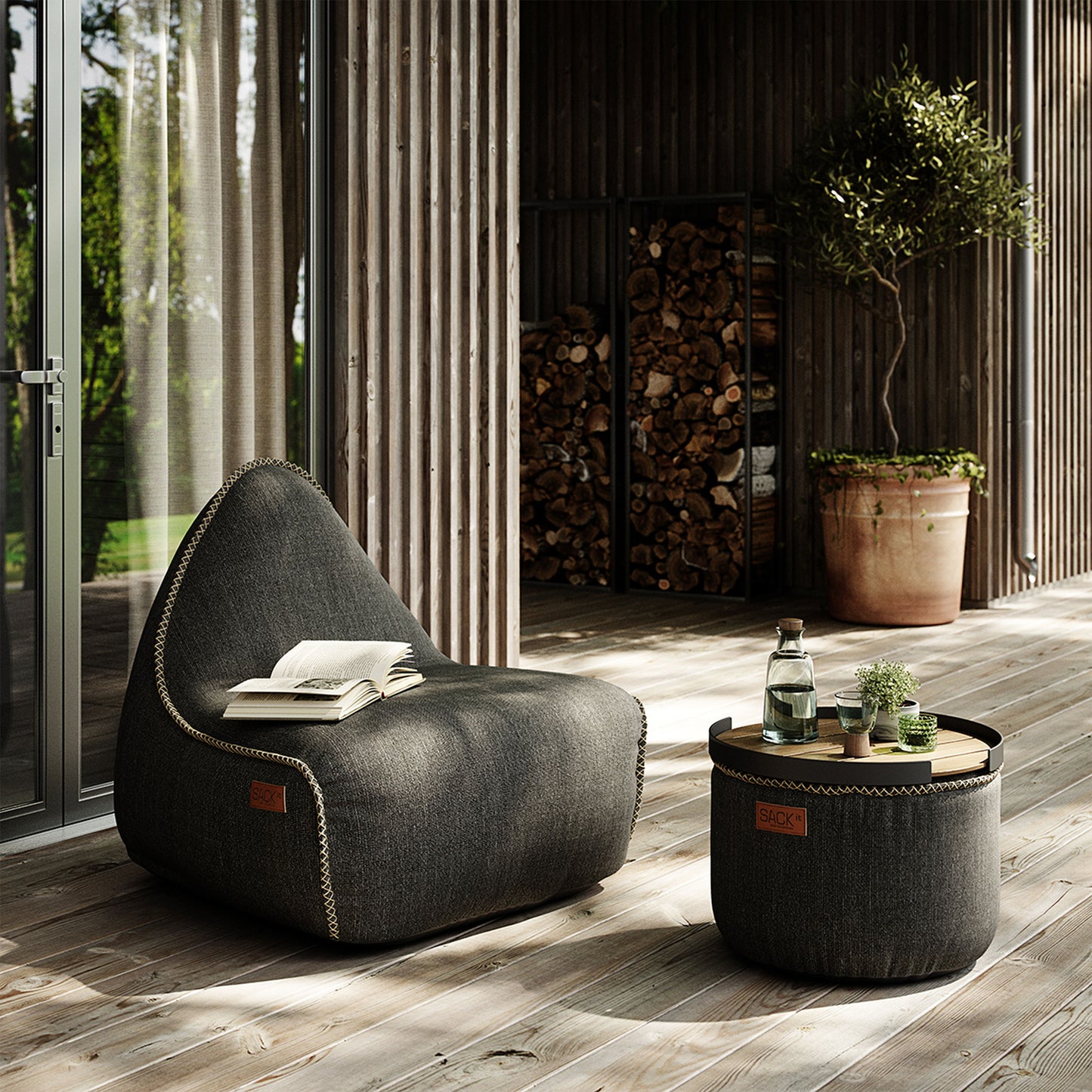 SACKit Cobana zitzak en poef Grey