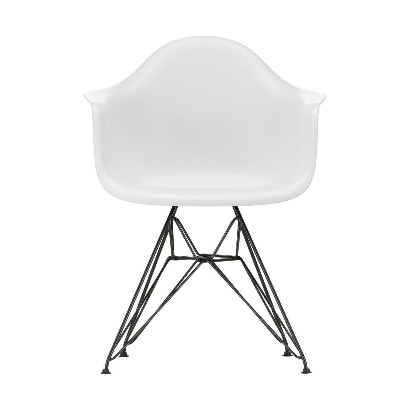 Vitra Eames DAR eetkamerstoel met arm Cotton White zwart gepoedercoat