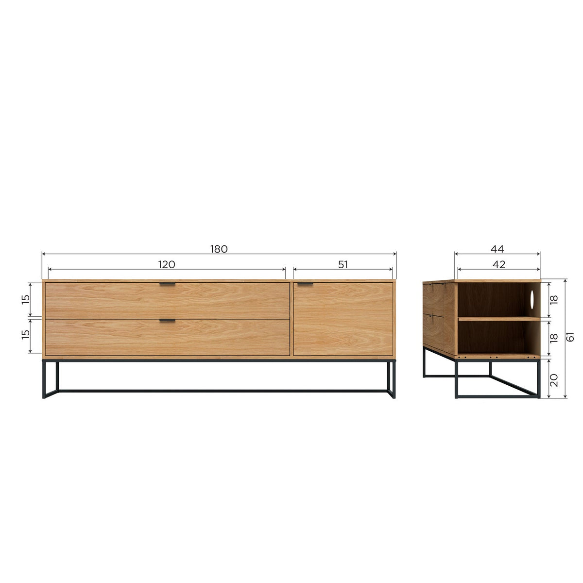 WOOOD Silas tv-meubel 180 cm eiken Naturel