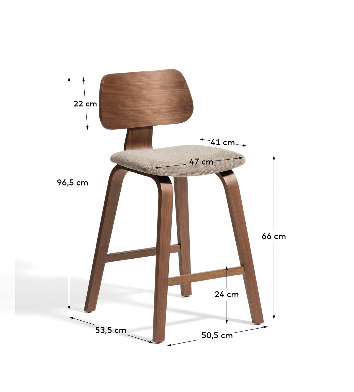 Kave Home Gena barkruk H66 chenille Grey/Dark Brown
