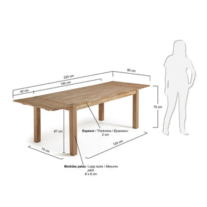 Kave Home Isbel eettafel uitschuifbaar rechthoek 140x90 cm Natural
