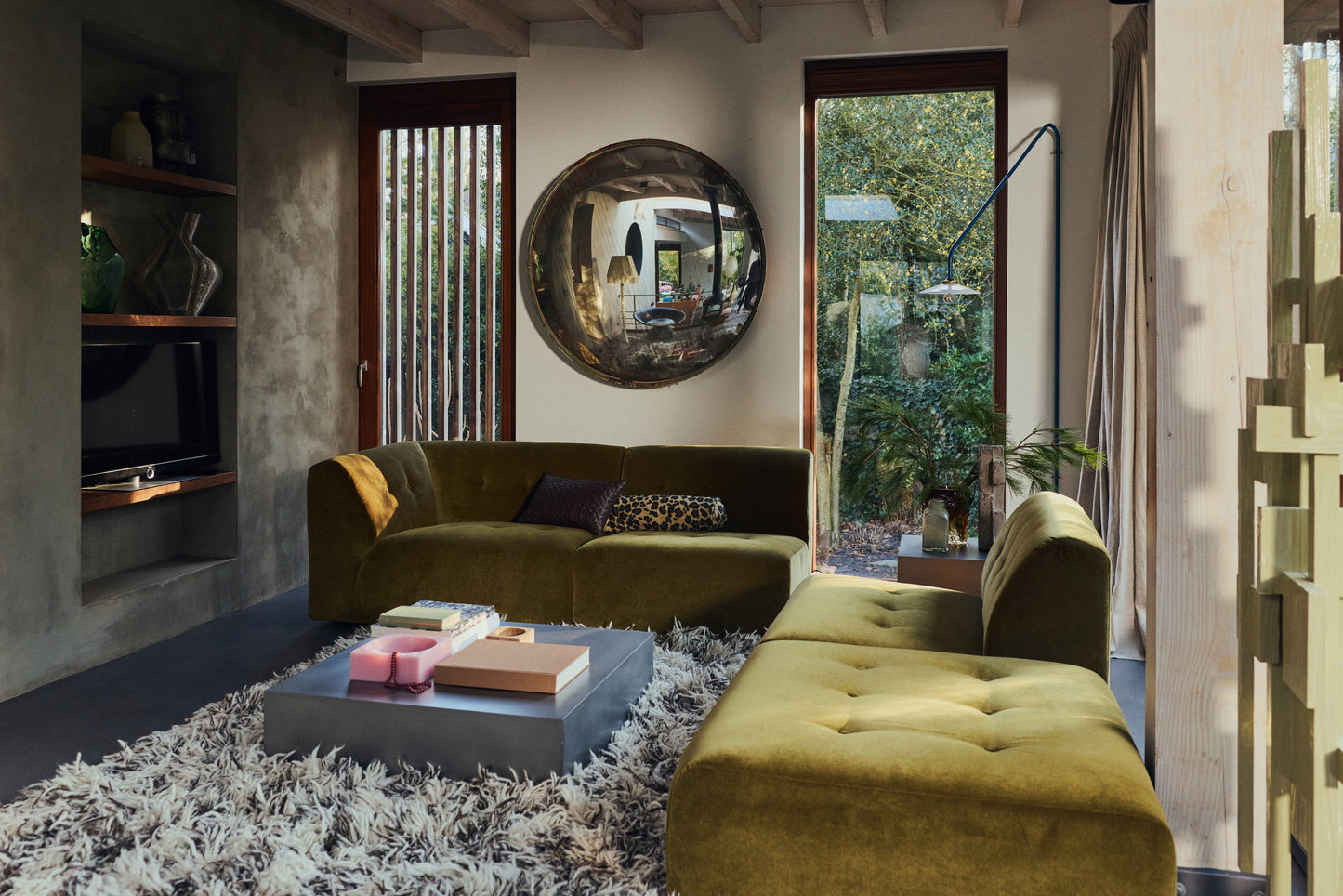 HKliving Vint bank middle Linen Army Green