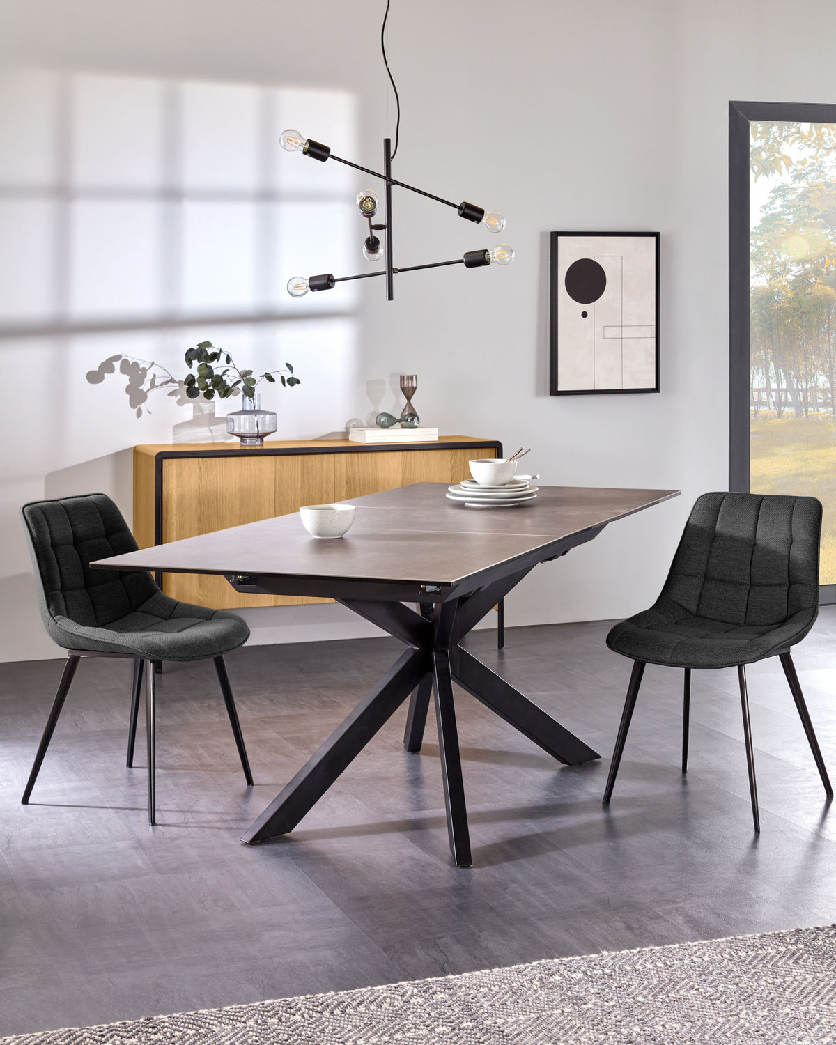 Kave Home Atminda eettafel uitschuifbaar rechthoek 160x90 cm Grey/Black