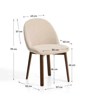 Kave Home Meila eetkamerstoel chenille Beige donker hout
