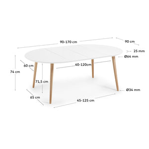 Kave Home Oqui eettafel uitschuifbaar rond Ø90 cm White/Natural