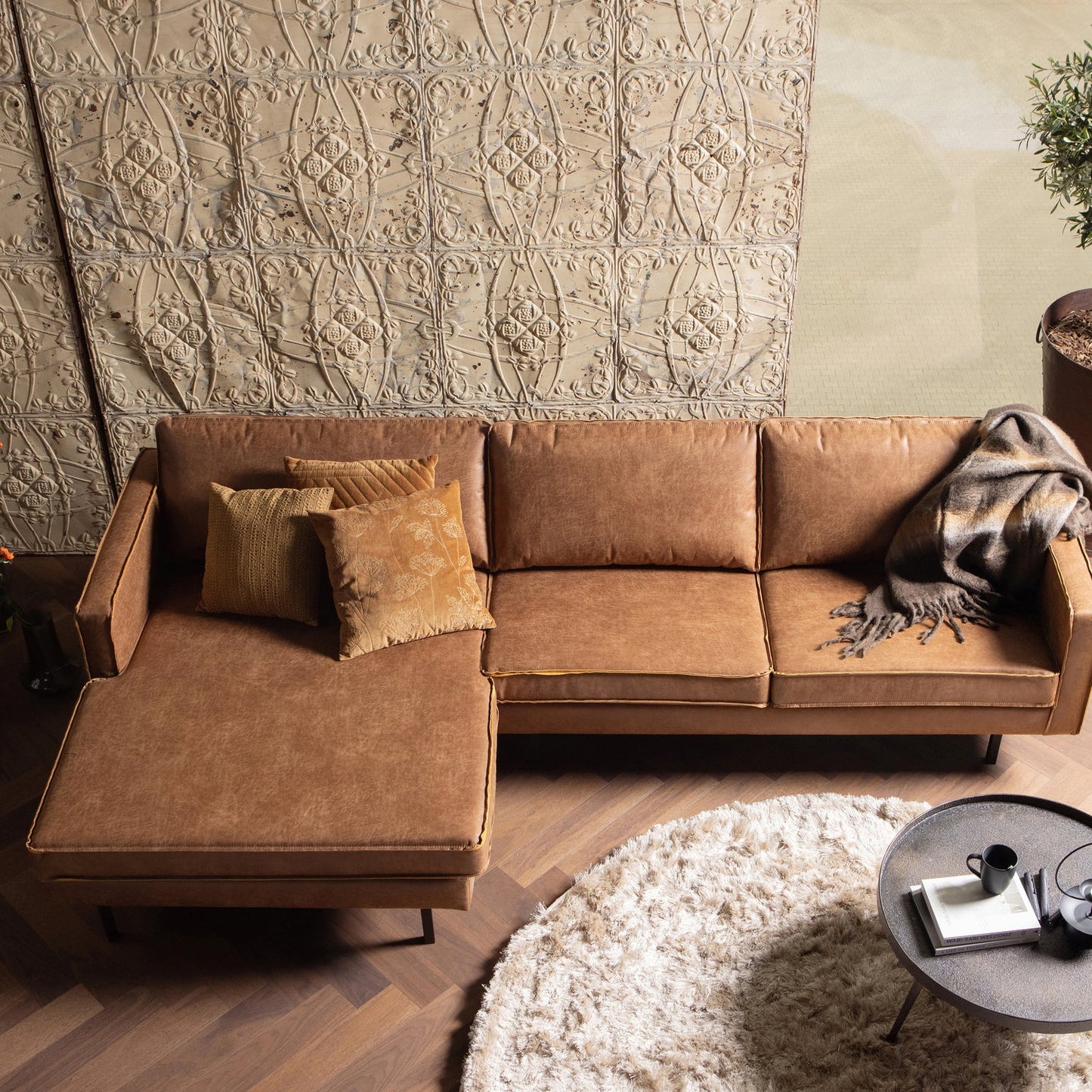 WOOOD Rodeo bank chaise longue links eco-leer Cognac