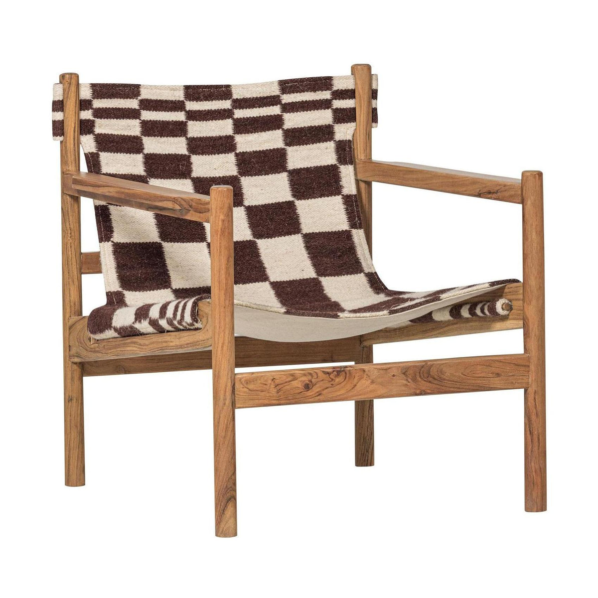 WOOOD Zano fauteuil hout bruin met kelim zitting Naturel