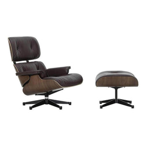 Vitra Eames Loungechair met ottoman Natural Leder Chocolate noten donker