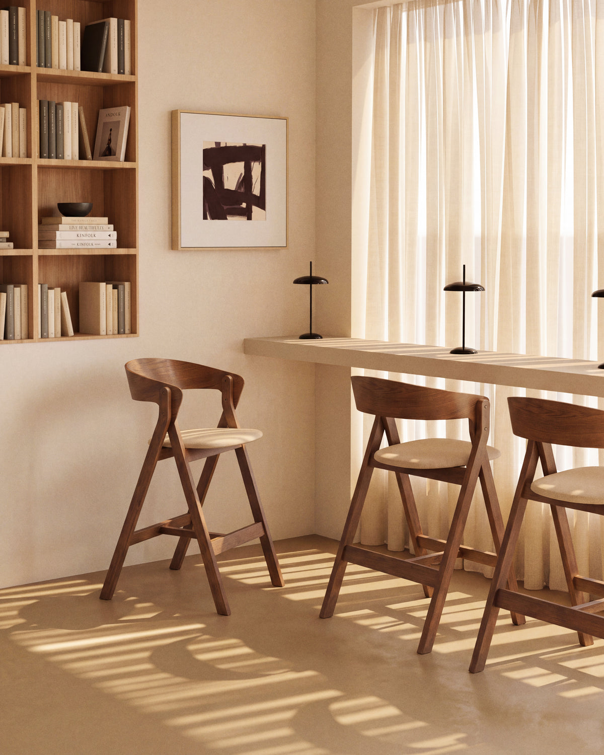 Kave Home Godia barkruk H65 chenille Grey/Brown