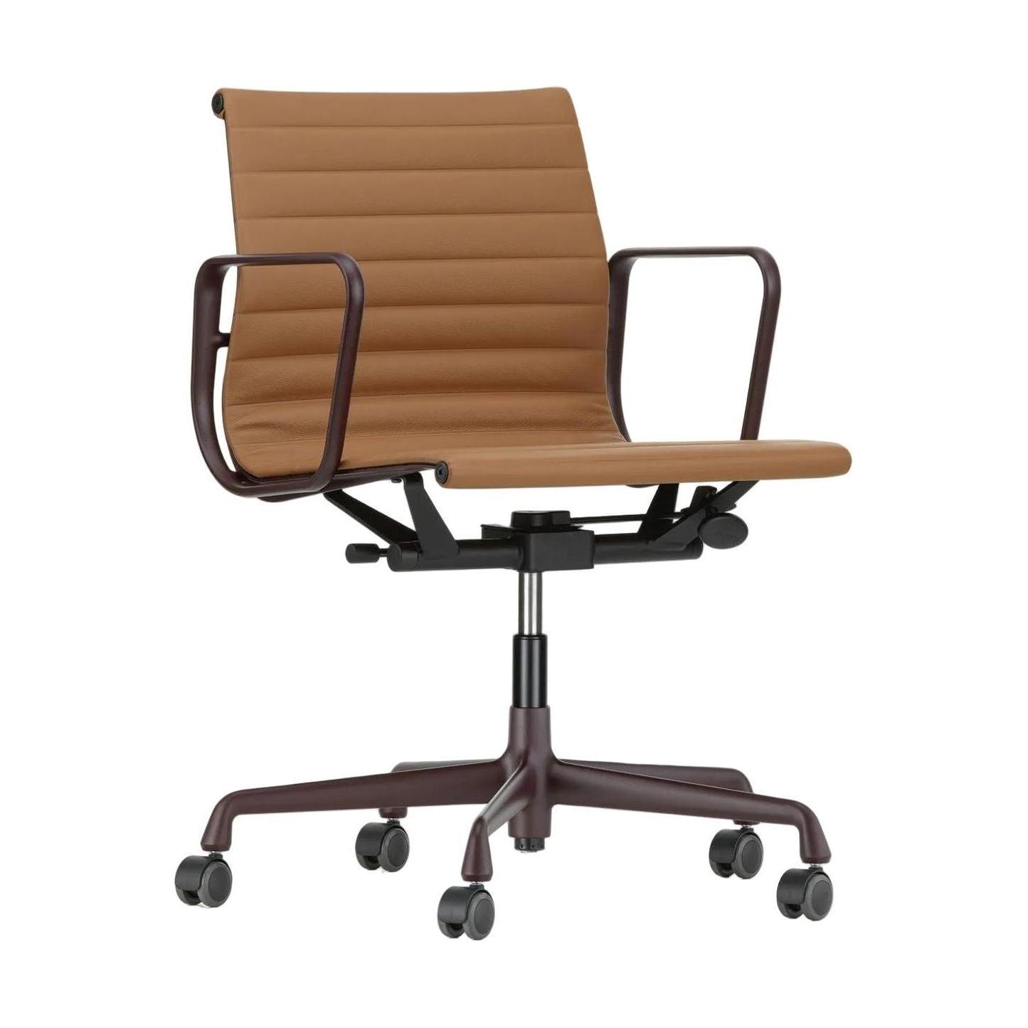 Vitra Eames Aluminium EA 117 bureaustoel draaibaar Leather Premium Cognac