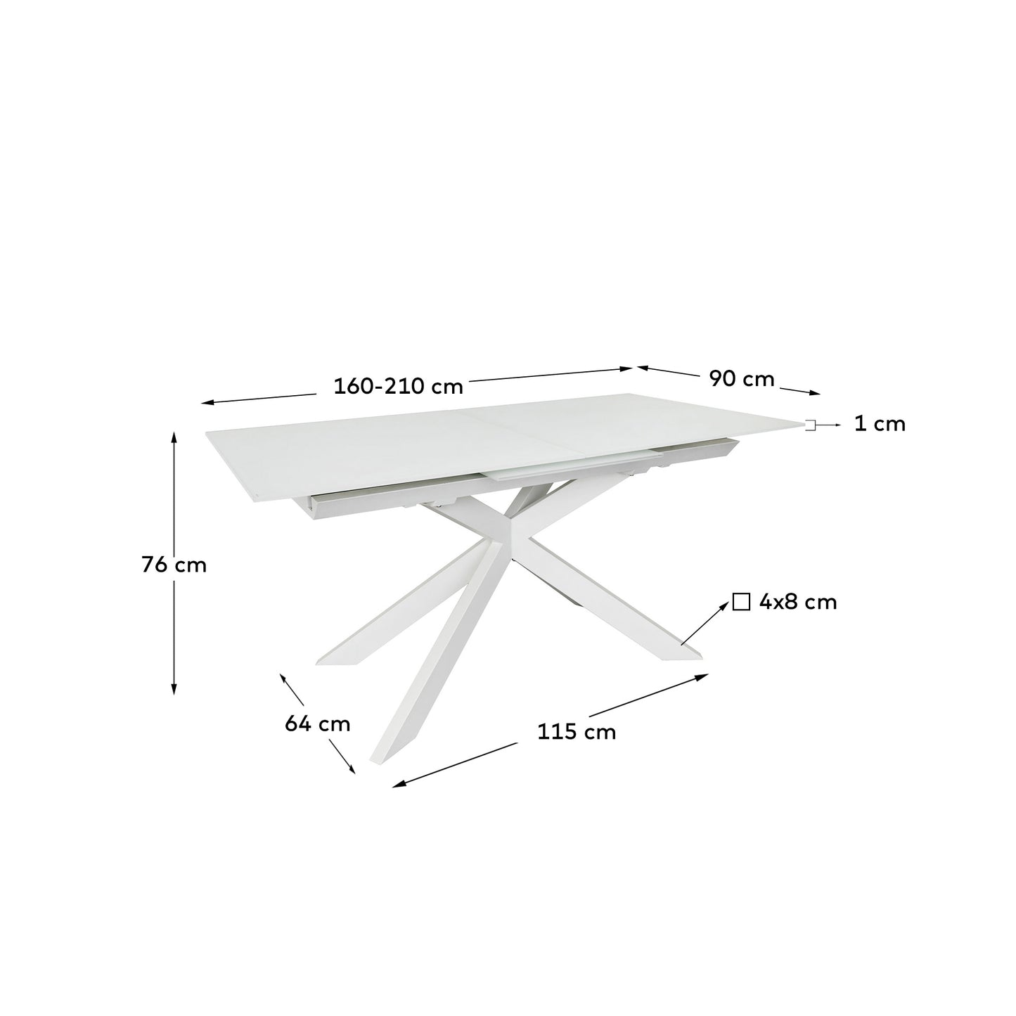Kave Home Atminda eettafel uitschuifbaar rechthoek 160x90 cm White