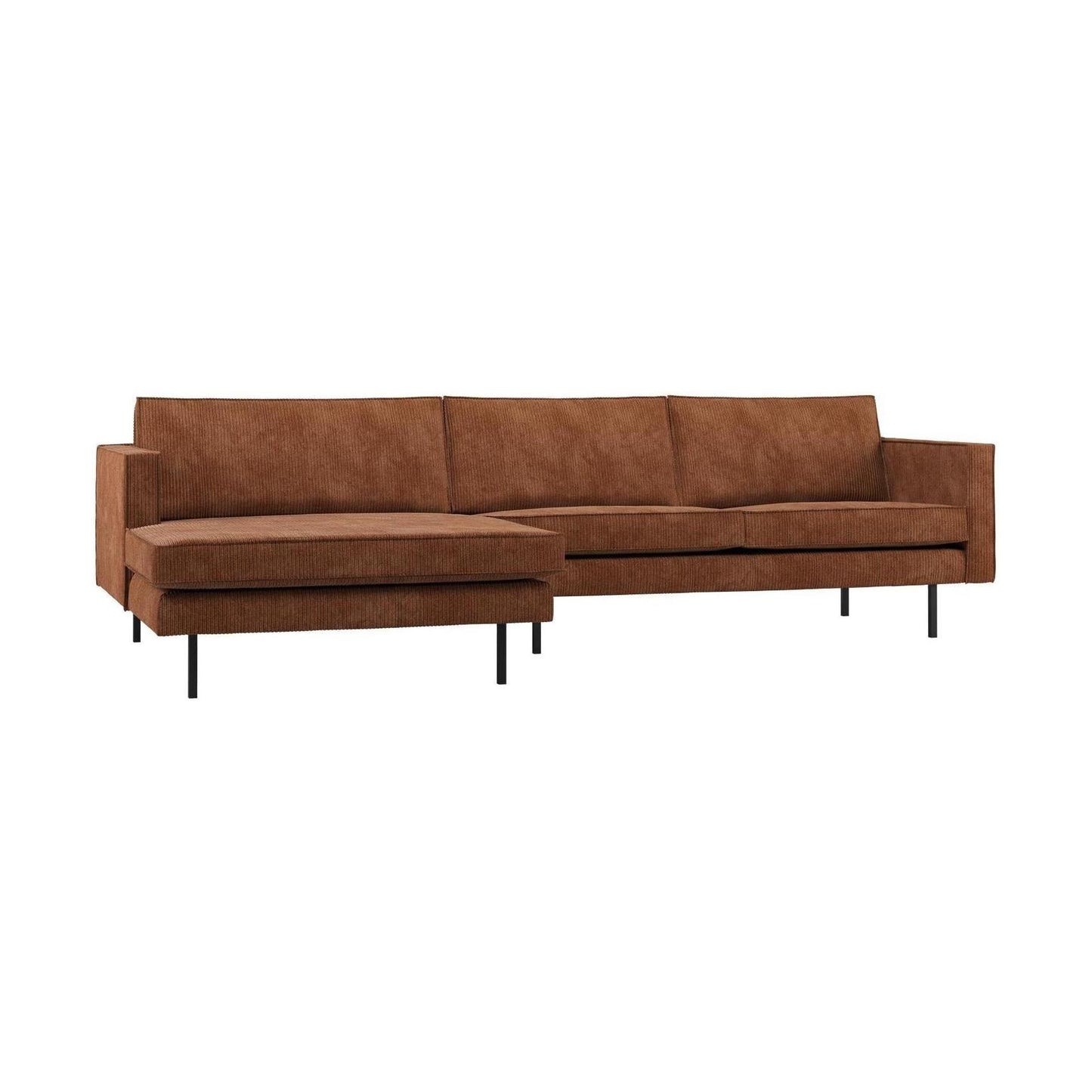 WOOOD Rodeo bank chaise longue links ribstof Roestbruin