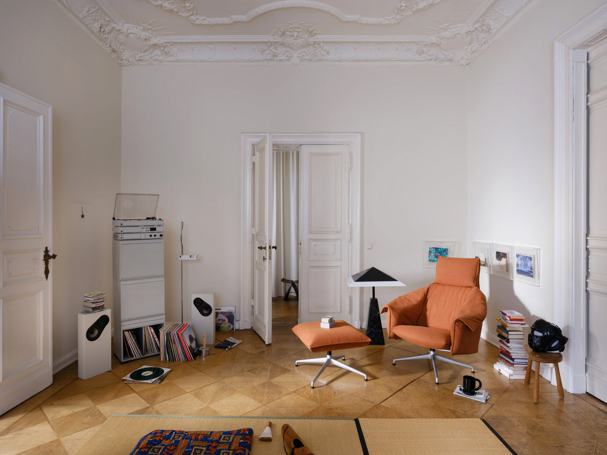 Vitra Bascule Highback fauteuil Iroko Cream / Olive sterpoot chalk