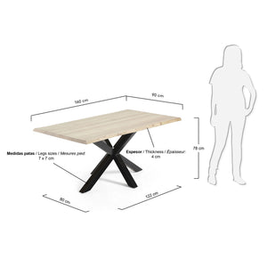 Kave Home Argo eettafel rechthoek 160x90 cm Natural light/Black