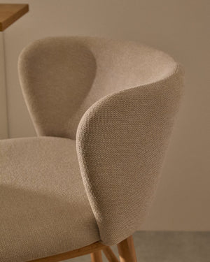 Kave Home Ciselia barkruk H75 chenille Beige poot hout